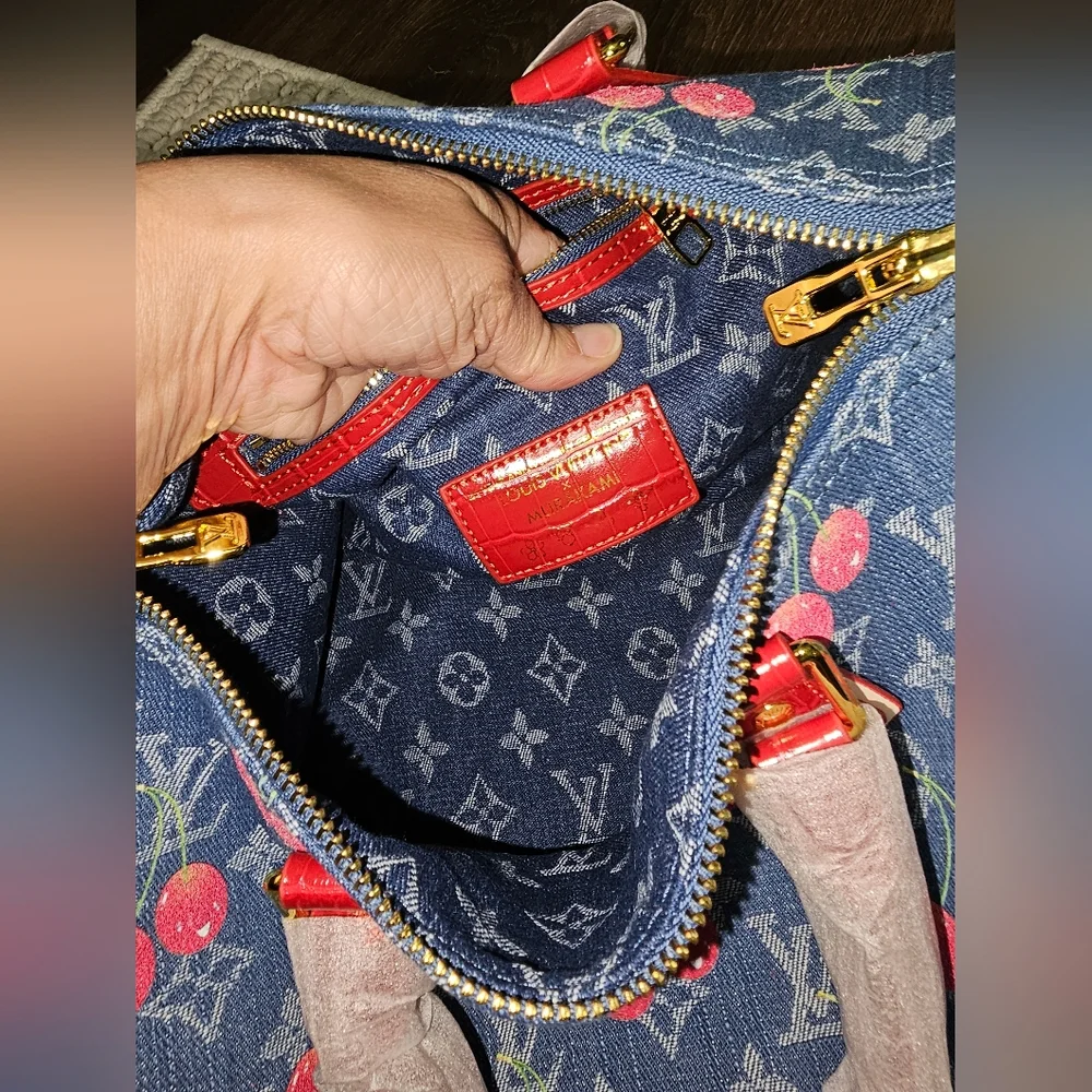 CUTE DENIM BAG Large SPEEDY Denim Cherries LV X TM MURAKAMI - Picture 7 of 17